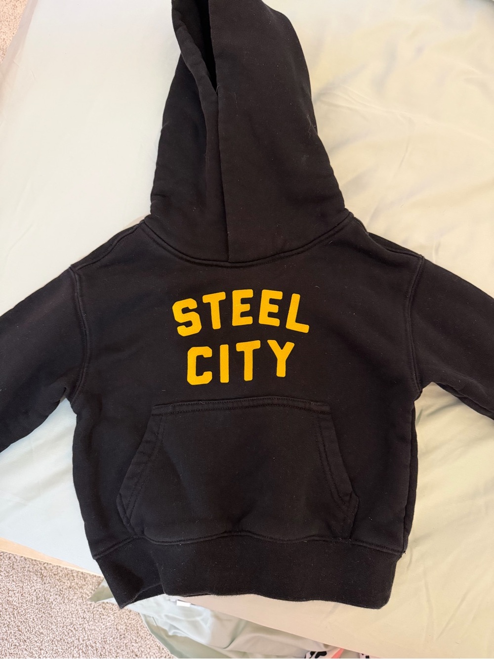 Kids Black Hoodie with Yellow 'Steel City' Graphic